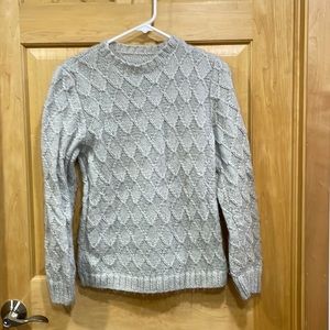 Hand made hand knitted gray crew neck sweater diamond pattern size S